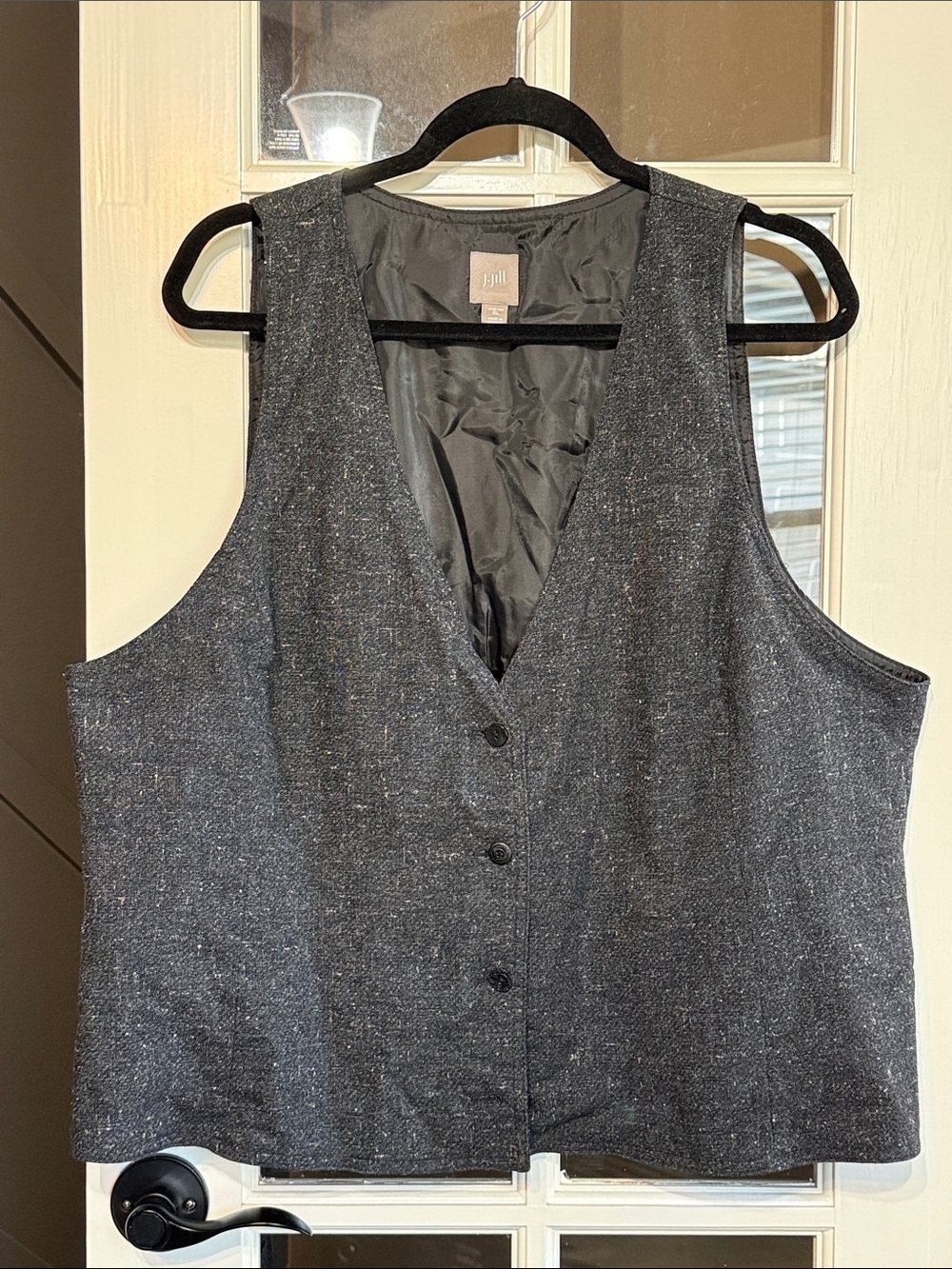 J. JILL Grey Black Tweed Wool Blend  Vest XL Classic Corporate Chic Academia
